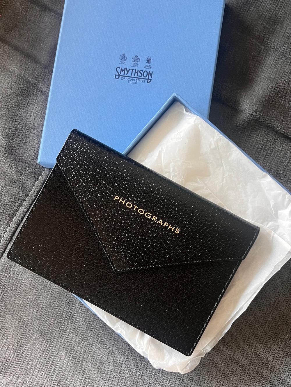 Smythson Black Leather 'Photographs' Envelope Card Holder